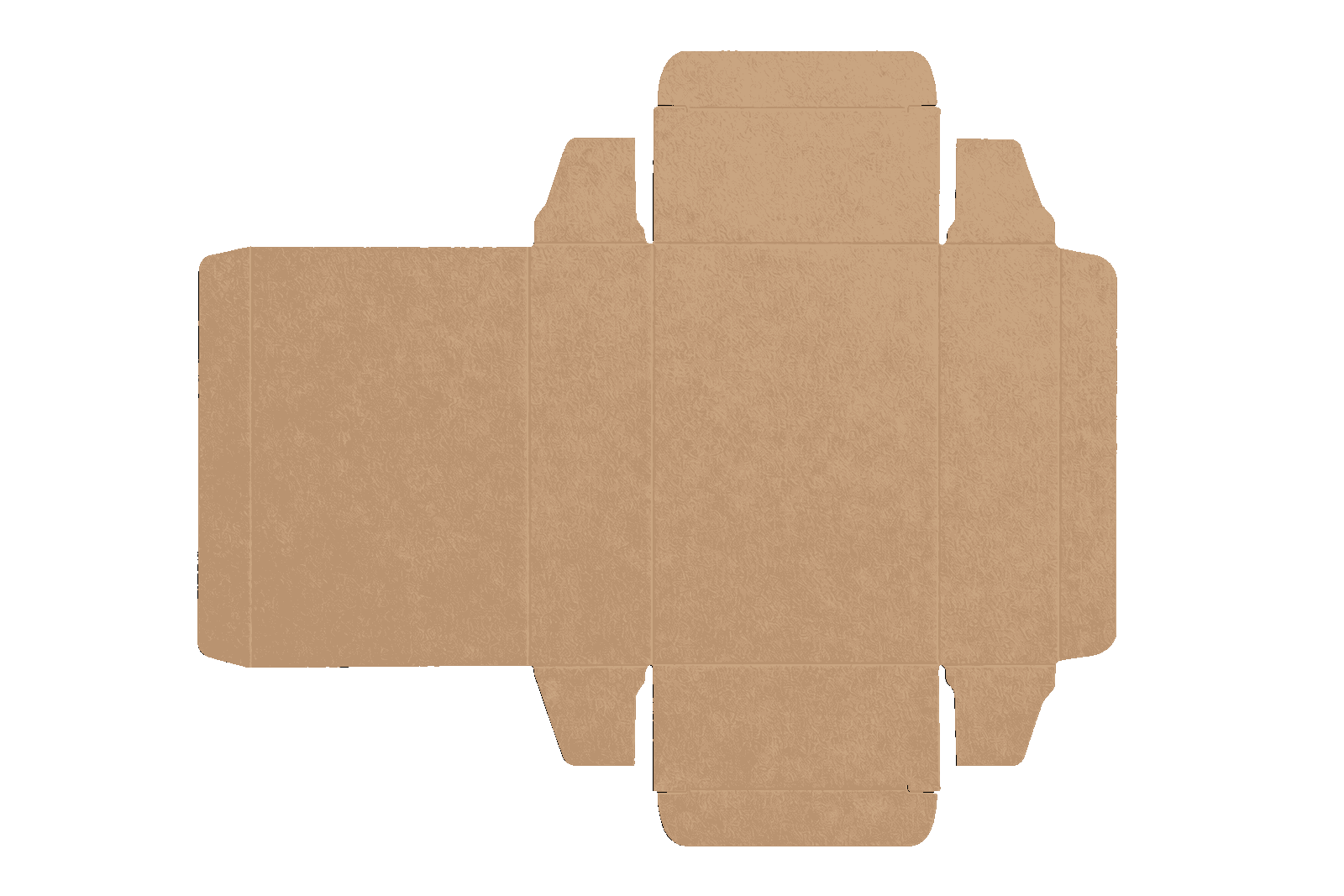 Flat kraft carton blank annotated with six PPWR articles