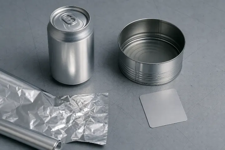 Aluminium and steel packaging cans, foil and coated metal samples